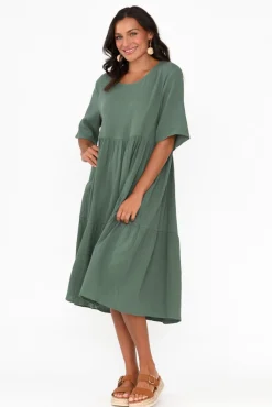 Cotton Dresses<La Mode Esmerelda Khaki Cotton Tier Dress