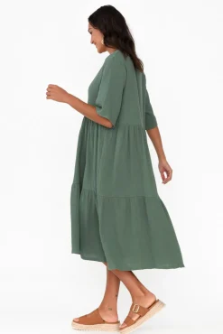 Cotton Dresses<La Mode Esmerelda Khaki Cotton Tier Dress
