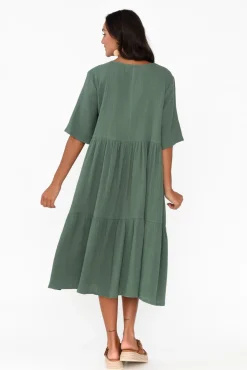 Cotton Dresses<La Mode Esmerelda Khaki Cotton Tier Dress