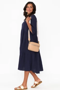 Cotton Dresses<La Mode Esmerelda Navy Cotton Tier Dress