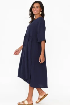 Cotton Dresses<La Mode Esmerelda Navy Cotton Tier Dress