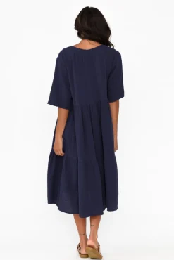 Cotton Dresses<La Mode Esmerelda Navy Cotton Tier Dress