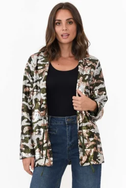 Jackets<Brave u0026 True Etienne Khaki Marble Sequin Blazer