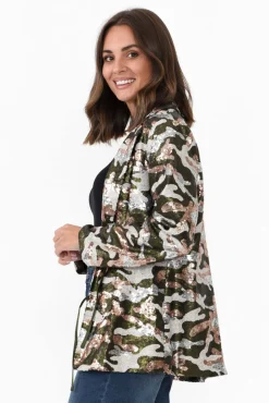 Jackets<Brave u0026 True Etienne Khaki Marble Sequin Blazer