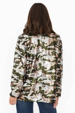 Jackets<Brave u0026 True Etienne Khaki Marble Sequin Blazer