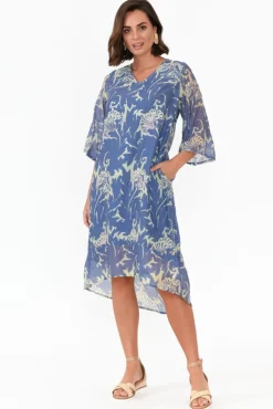 Cotton Dresses<Caju Eugene Blue Abstract Sequin Cotton Dress