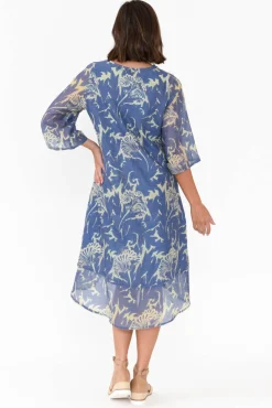 Cotton Dresses<Caju Eugene Blue Abstract Sequin Cotton Dress