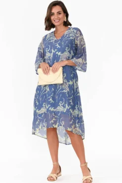 Cotton Dresses<Caju Eugene Blue Abstract Sequin Cotton Dress