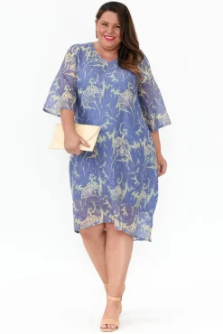 Cotton Dresses<Caju Eugene Blue Abstract Sequin Cotton Dress