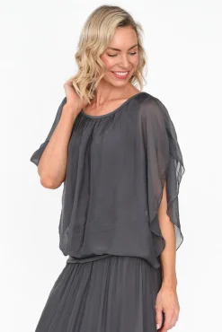 Sleeved Tops<Fabuler Evaline Charcoal Silk Layer Top