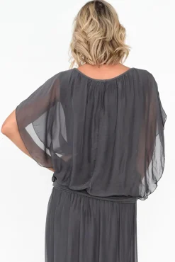 Sleeved Tops<Fabuler Evaline Charcoal Silk Layer Top