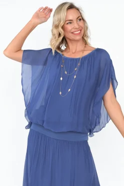 Sleeved Tops<Fabuler Evaline Cobalt Silk Layer Top