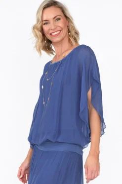 Sleeved Tops<Fabuler Evaline Cobalt Silk Layer Top