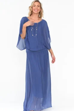 Sleeved Tops<Fabuler Evaline Cobalt Silk Layer Top