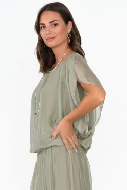 Sleeved Tops<Fabuler Evaline Sage Silk Layer Top