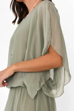 Sleeved Tops<Fabuler Evaline Sage Silk Layer Top