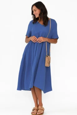 Cotton Dresses<La Mode Evianna Cobalt Cotton Peak Dress