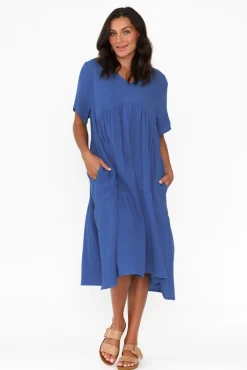 Cotton Dresses<La Mode Evianna Cobalt Cotton Peak Dress