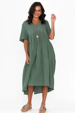 Cotton Dresses<La Mode Evianna Khaki Cotton Peak Dress