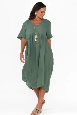 Cotton Dresses<La Mode Evianna Khaki Cotton Peak Dress