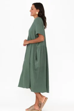 Cotton Dresses<La Mode Evianna Khaki Cotton Peak Dress
