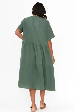 Cotton Dresses<La Mode Evianna Khaki Cotton Peak Dress