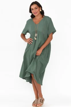 Cotton Dresses<La Mode Evianna Khaki Cotton Peak Dress