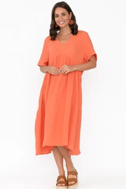 Cotton Dresses<La Mode Evianna Peach Cotton Peak Dress