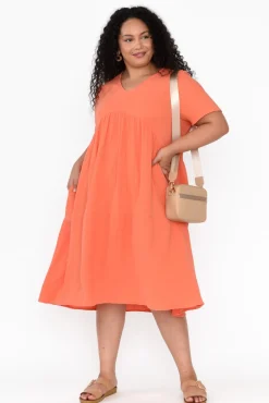 Cotton Dresses<La Mode Evianna Peach Cotton Peak Dress