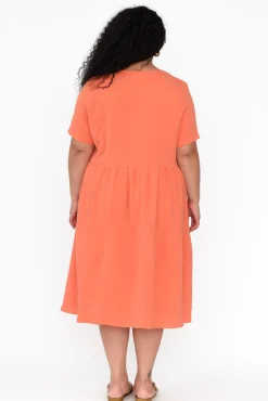 Cotton Dresses<La Mode Evianna Peach Cotton Peak Dress
