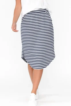 Skirts<Betty Basics Evie Navy Stripe Cotton Blend Skirt