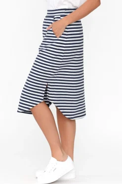 Skirts<Betty Basics Evie Navy Stripe Cotton Blend Skirt