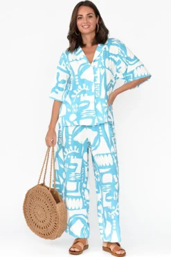 Pants<Label of Love Ezzie Blue Abstract Pocket Pant