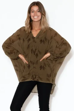 Tunic Tops<Slate the Label Fallon Khaki Fern Batwing Top