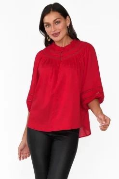 Sleeved Tops<Fate Becker Faraway Red Ladder Trim Top