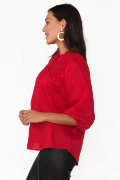 Sleeved Tops<Fate Becker Faraway Red Ladder Trim Top