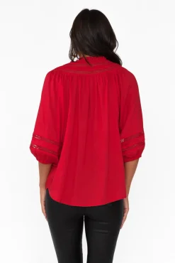Sleeved Tops<Fate Becker Faraway Red Ladder Trim Top