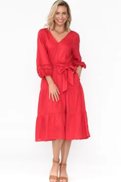 Midi Dresses<Fate Becker Faraway Red Tiered Midi Dress
