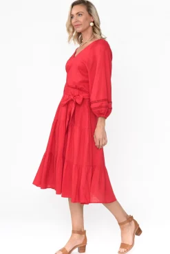 Midi Dresses<Fate Becker Faraway Red Tiered Midi Dress