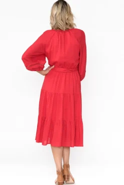 Midi Dresses<Fate Becker Faraway Red Tiered Midi Dress