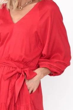 Midi Dresses<Fate Becker Faraway Red Tiered Midi Dress