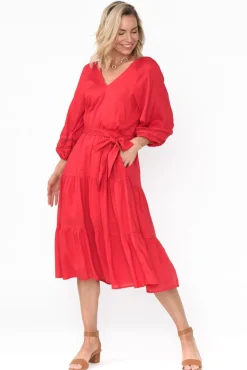 Midi Dresses<Fate Becker Faraway Red Tiered Midi Dress