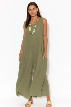 Linen Dresses<Talia Benson Fay Khaki Linen Jumpsuit
