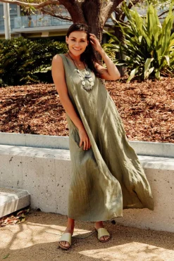 Linen Dresses<Talia Benson Fay Khaki Linen Jumpsuit