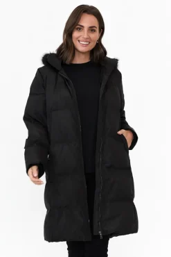 Jackets<Hammock u0026 Vine Faye Black Faux Fur Puffer Jacket