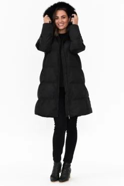 Jackets<Hammock u0026 Vine Faye Black Faux Fur Puffer Jacket