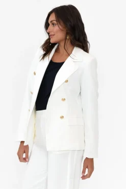 Jackets<La Strada Feena White Double Breasted Blazer