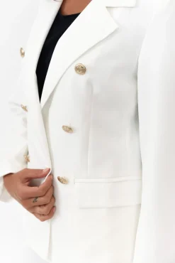 Jackets<La Strada Feena White Double Breasted Blazer