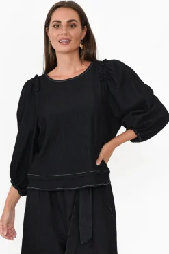 Cotton Tops<Cali and Co Ferguson Black Cotton Blend Frill Top