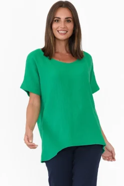 Cotton Tops<Cali and Co Ferrera Green Crinkle Cotton Top